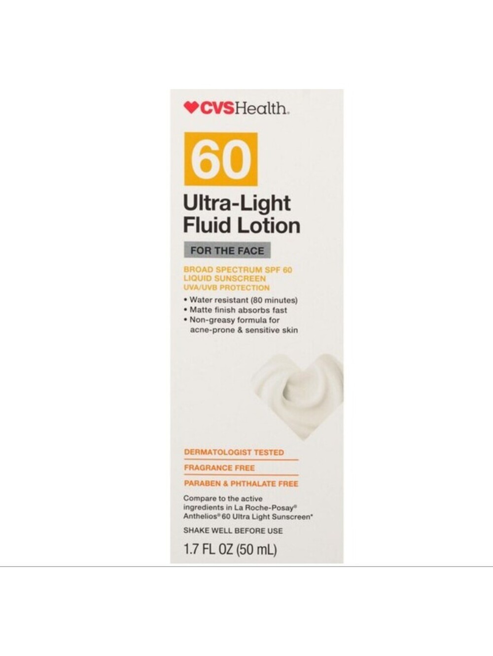 Cvs Health 60 Ultra-Light Facial Sunscreen Fluid Water, Exp:10/2027